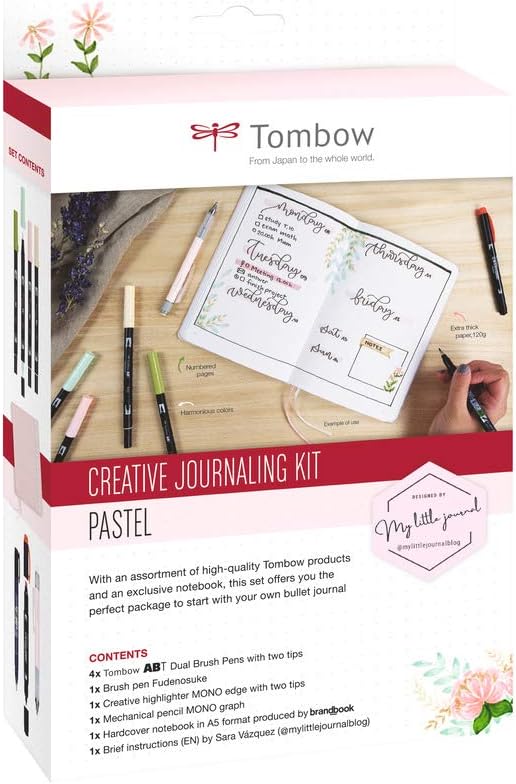 Tombow BUJO-SET1 Creative Journaling Kit Pastell, Notizbuch + 7 ausgewählte Produkte