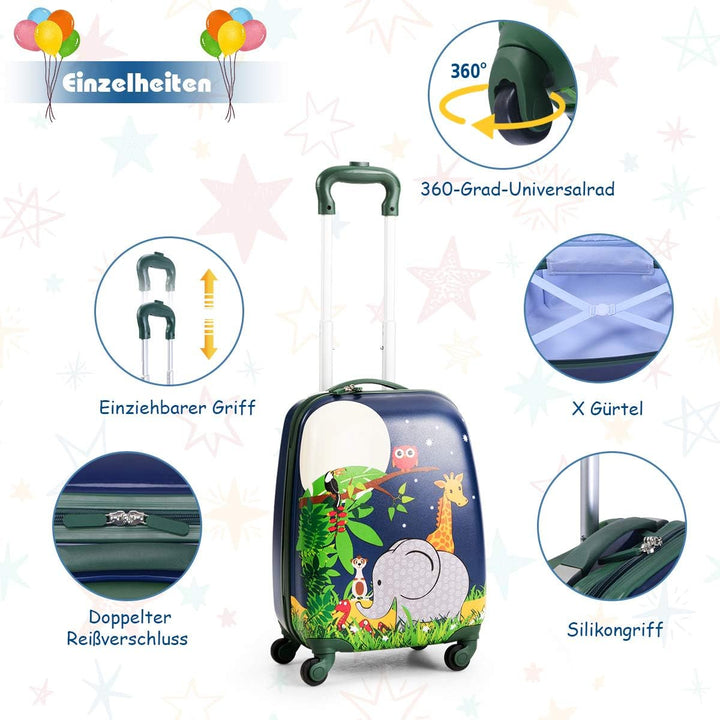 COSTWAY 2tlg Kinderkoffer + Rucksack, Kindertrolley aus Kunststoff, Kindergepäck, Kinder Kofferset H