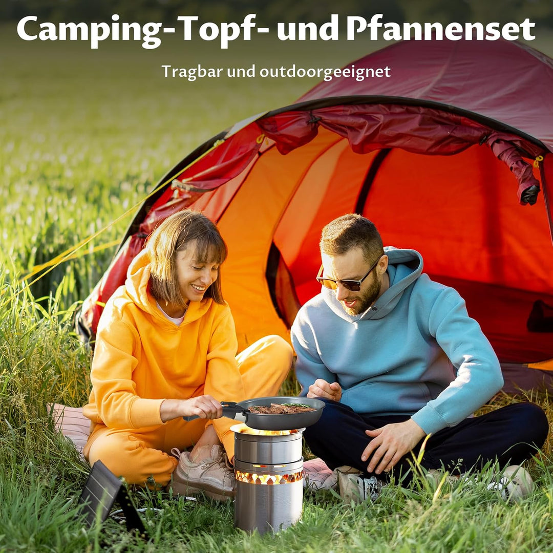 BEZIA Induktions Töpfe Set 17-Tlg, Keramik Pfannenset mit abnehmbarer Griff, Camping Kochtopf Set fü
