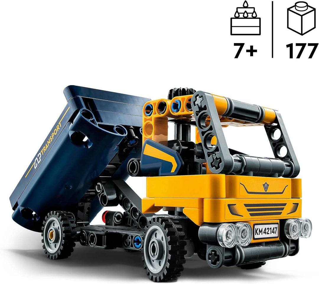 LEGO 42147 Technic Kipplaster Spielzeug, 2in1-Set mit Konstruktions-Modell und Bagger-Spielzeug, tec