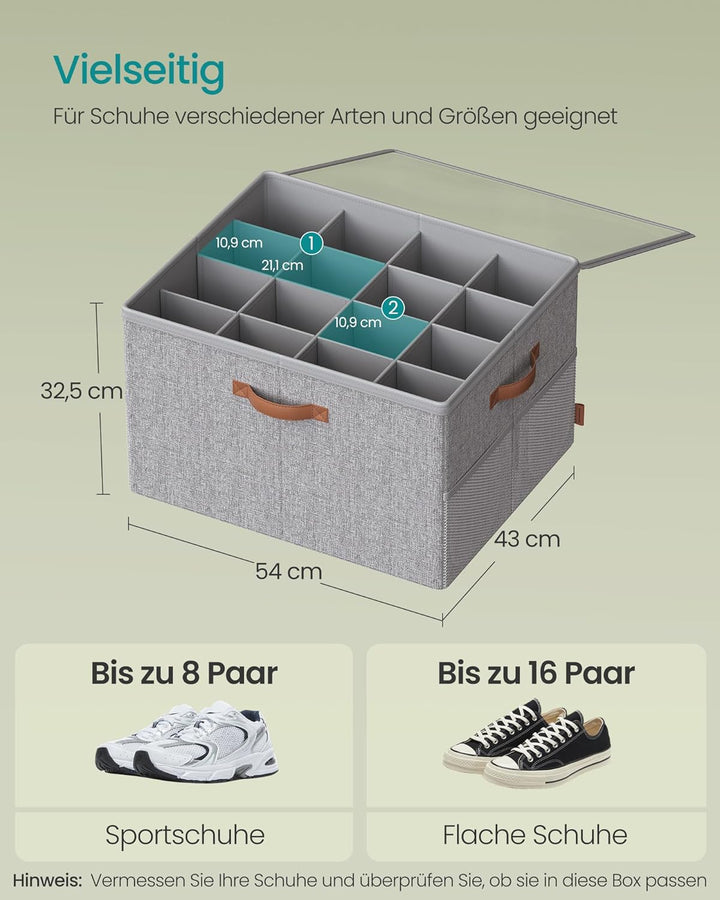 SONGMICS Schuh-Organizer, Schuhaufbewahrung, für 16 Paar Schuhe, Schuhbox, Griffe, platzsparend, Auf