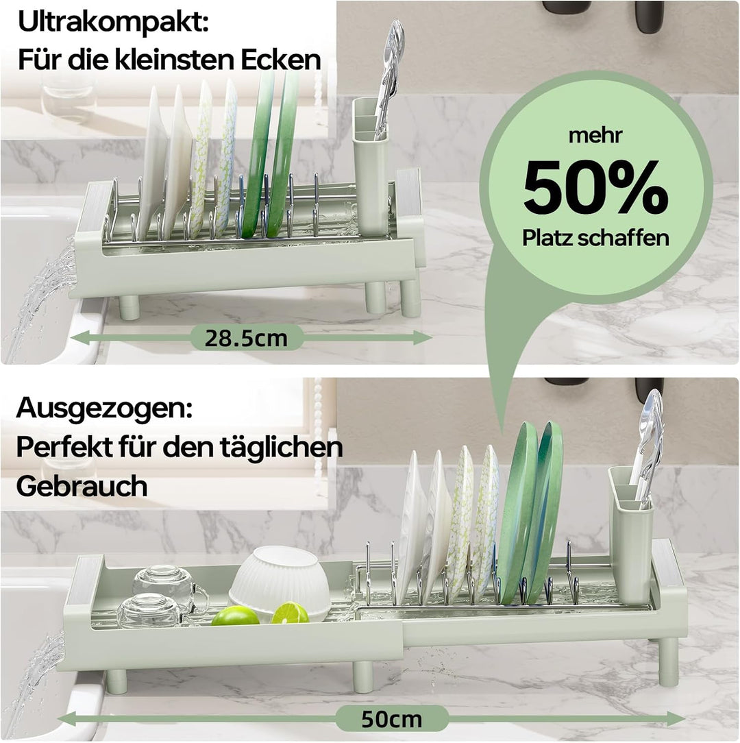 Abtropfgestell, kleines Abtropfgestell, erweiterbares Geschirrgestell mit abnehmbarem Besteckhalter,