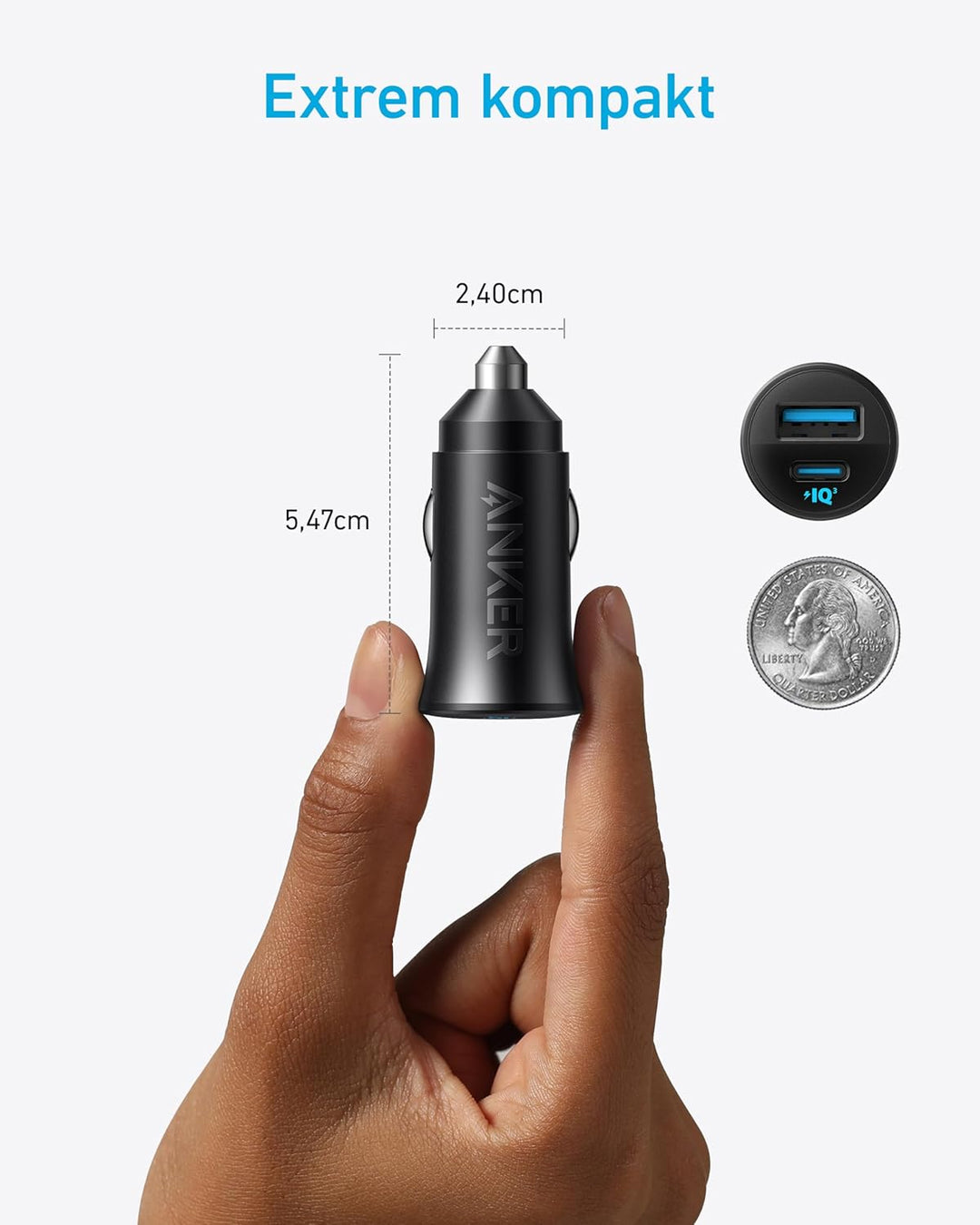 Anker USB C Kabel (2 Stück, 1,8m, PD 3.0) USB-C Kfz-Ladegerät (30W, 2-Port, Typ-C Kfz-Netzteil)