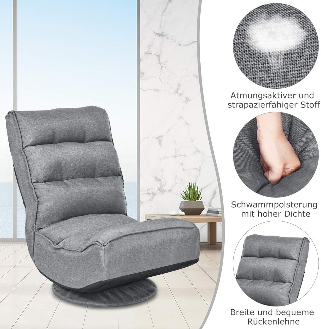 COSTWAY Bodenstuhl 360°drehbar, Bodensessel mit 5-Fach Verstellbarer Rückenlehne, Game Sessel gepols