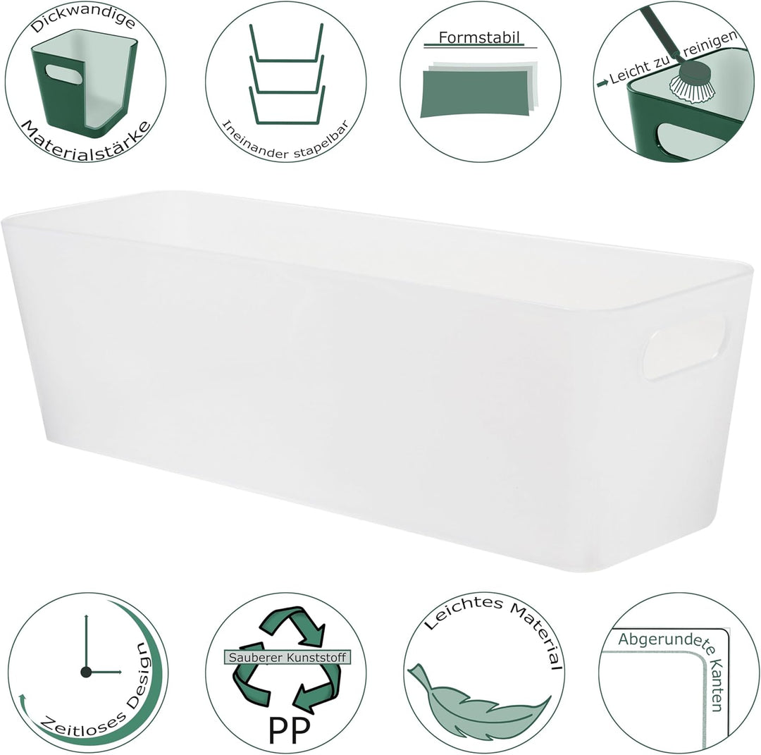 3x Ordnungsbox 10 cm hoch - milchig-transparent 30x10x10cm 2 Liter - mit Beschriftungsclip Ordnungsk