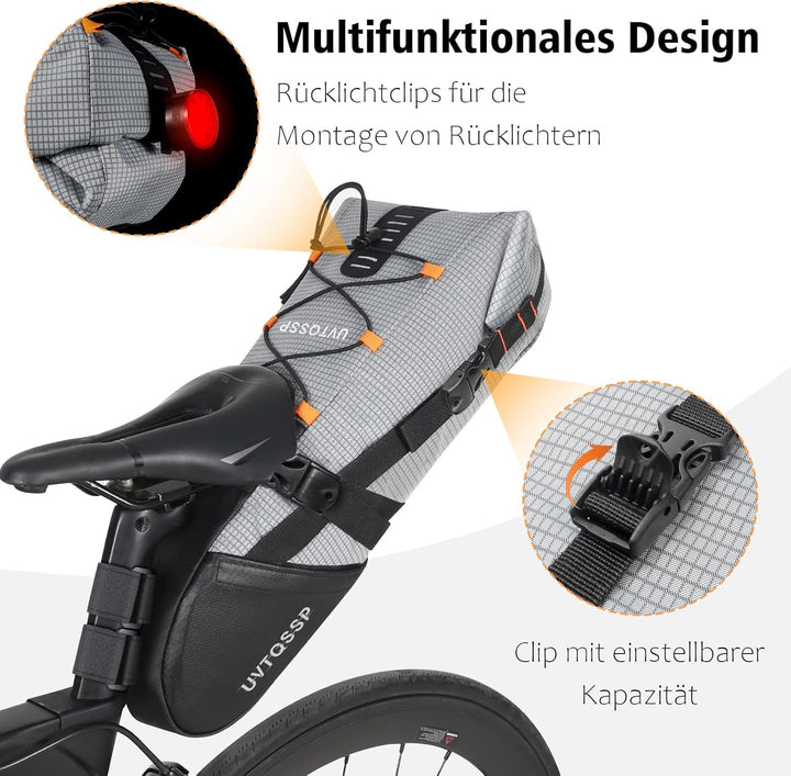Fahrrad Satteltasche [10 Liter] 100% Wasserdicht -Bikepacking Satteltasche aus TPU-Gewebe für Mounta