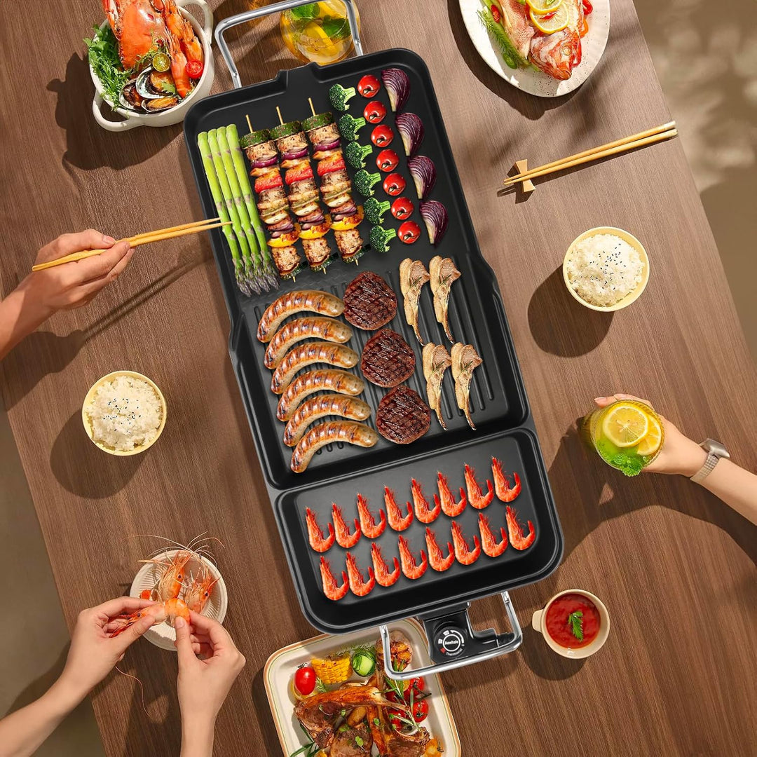 AEWHALE 3-in-1 Grillplatte Elektrisch, 2000 W, Tischgrill Elektrisch für Drinnen und Draussen mit An