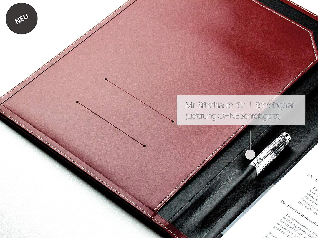 DELMON VARONE - Personalisierbare Klemmbrett Mappe DIN A4 Cambridge Top Grain Leder Rot - Organizer