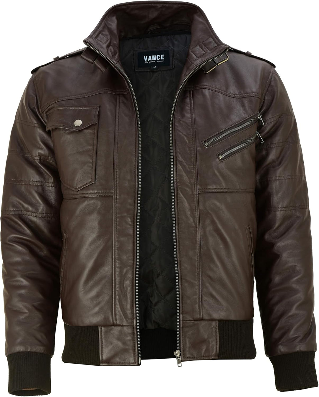 Vance Herren Echt Lederjacke aus 100% Lammleder Abnehmbarer Hoodie M Dunkelbraun, M Dunkelbraun