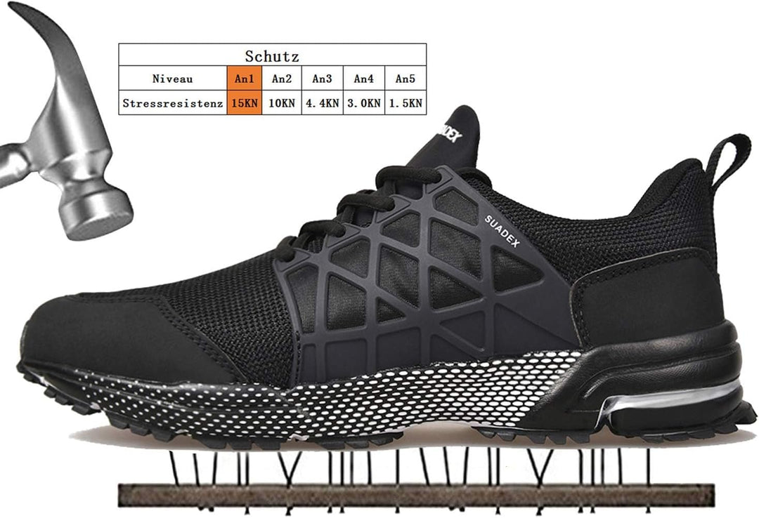SUADEX Sicherheitsschuhe Arbeitsschuhe Herren Damen Atmungsaktiv Arbeitsschutzschuhe Stahlkappenschu
