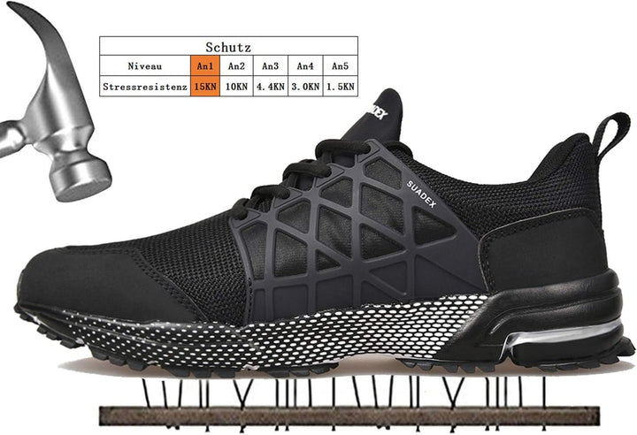 SUADEX Sicherheitsschuhe Arbeitsschuhe Herren Damen Atmungsaktiv Arbeitsschutzschuhe Stahlkappenschu