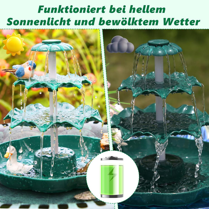 AISITIN DIY Brunnen,Vogeltränke Sets mit 6,5W Solar Springbrunnen mit Akku, 3 Stufige Vogelfütterer