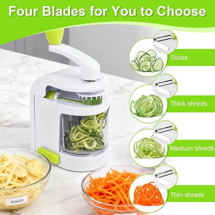 Spiralschneider Gemüse, 4 in 1 Zucchini Spaghetti Schneider mit Auffangbehälter, BPA-frei, Zucchini