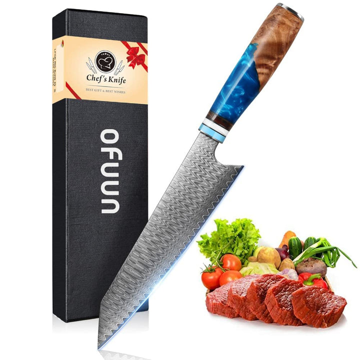 oFuun professionelles Küchenmesser, Damast-Kochmesser professionelle Küchenmesser, 20 CM Klinge, 67