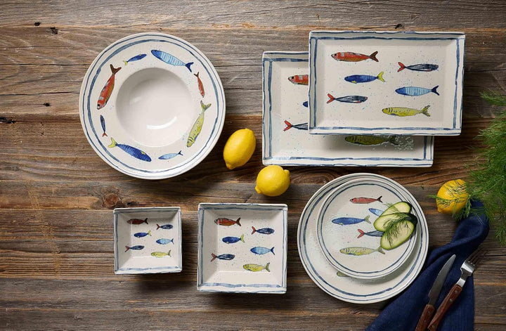 Ritzenhoff & Breker Maro Beilagenschale 13 x 13 cm 6er Set, Steinzeug-Geschirr mit Fisch-Dekor, Spül