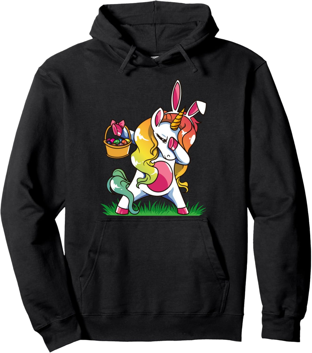 Sehr niedliches, buntes Einhorn mit Osterhasenohren Pullover Hoodie