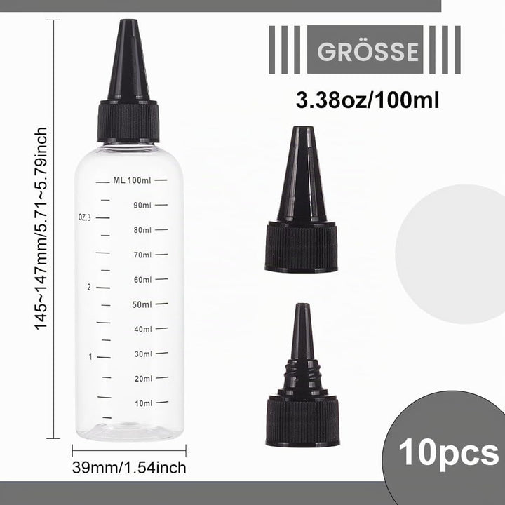 BENECREAT 10 Packung 100ml Kunststoff-Quetschflaschen Mit Skala, PET Transparente Schwarze Flaschen
