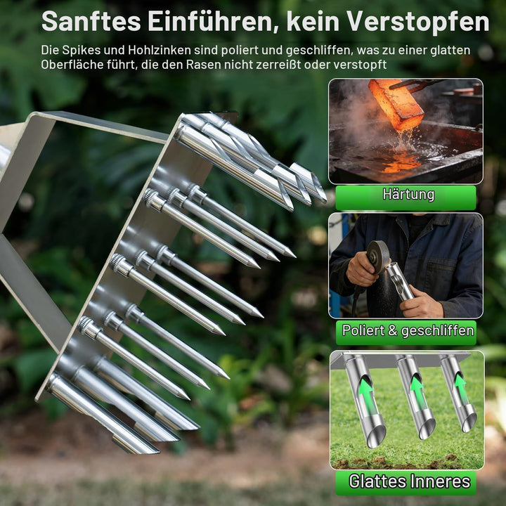 2-in-1 Rasenlüfter, Aerifizierer für Rasen mit 9 Spikes &amp; 6 Kerne, Manueller Rasenbelüfter für Rasen