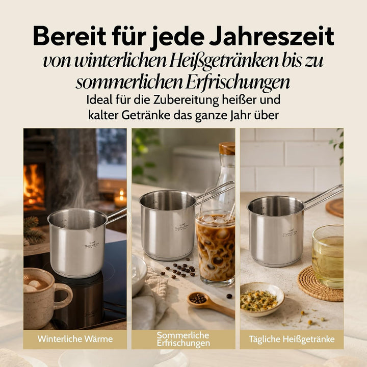 ROSMARINO Edelstahl-Induktions-Mokka-Kanne 1225 ml - model - 2025 - Moderne Türkische Cezve-Kaffeeka