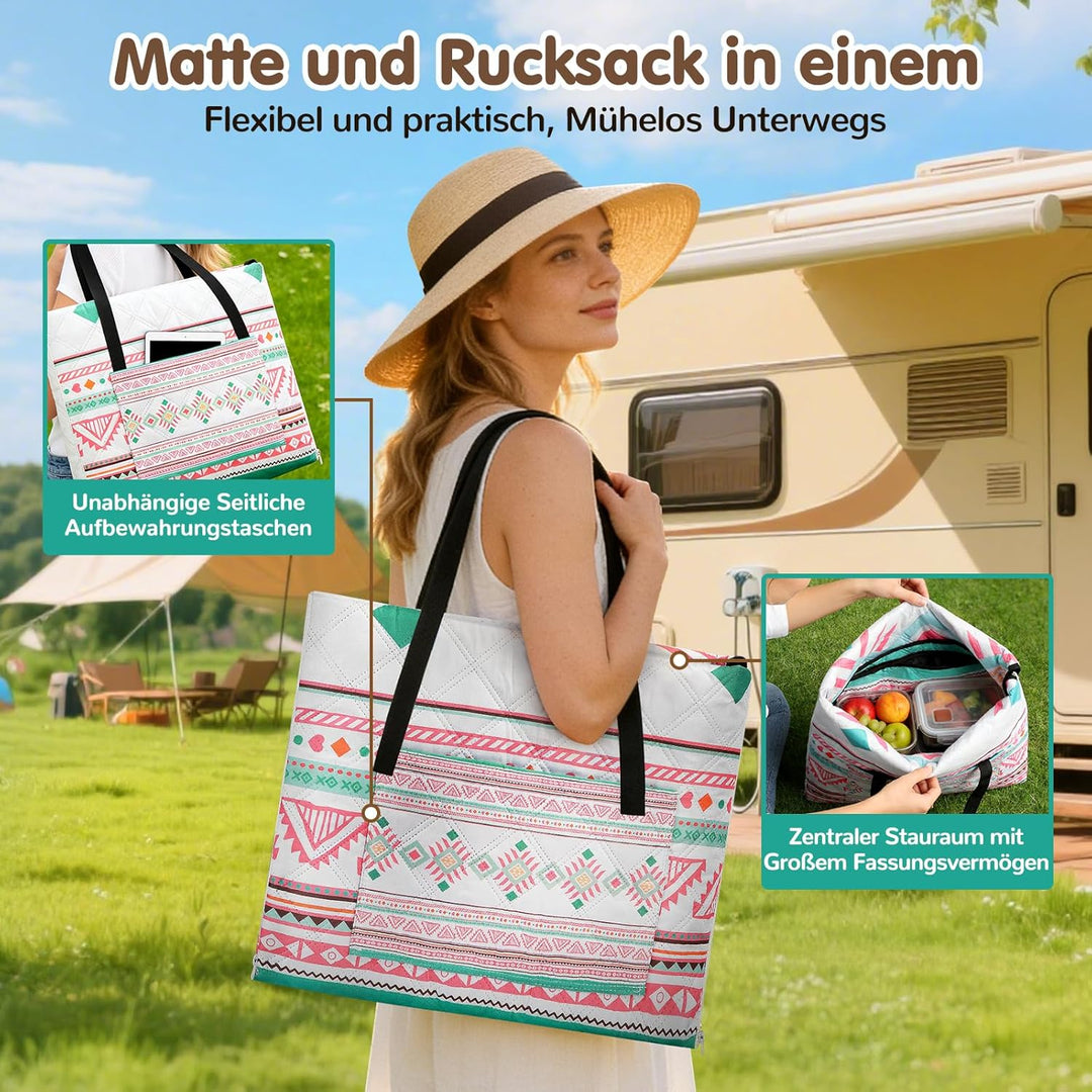 Ulikey Picknickdecke, 200 x 200 cm Stranddecke Sandfrei, Boho Picknickdecke Wasserdicht Isoliert, Tr