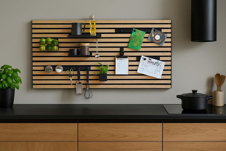 Steinmine - Designmanufaktur Wandorganizer (40 x 60 cm) - Akustikpaneel mit Eichenholzlamellen - ink