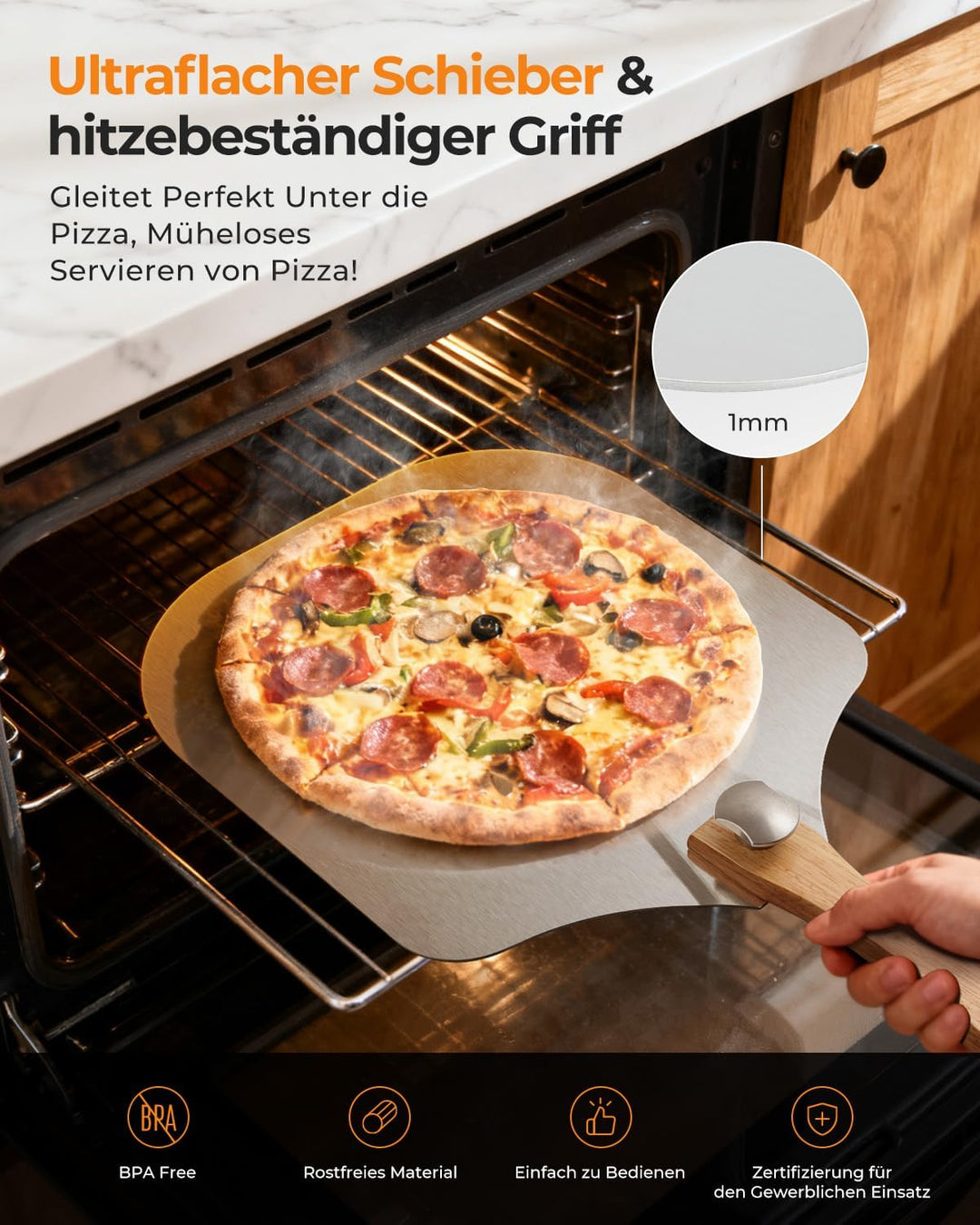 Pizzaschieber, Aluminium Pizzaschaufel mit Faltbarer Griff, 30.5 x 35.5 cm grosser Fläche, Pizza Sch