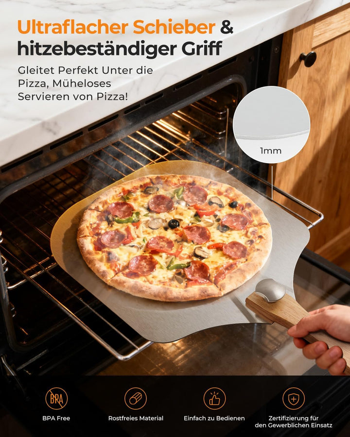 Pizzaschieber, Aluminium Pizzaschaufel mit Faltbarer Griff, 30.5 x 35.5 cm grosser Fläche, Pizza Sch