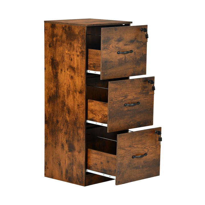 Aktenschrank Abschliessbar, Büroschrank Holz mit 3 Schubladen, Mehrzweckschrank 40 cm Breit, Schubla