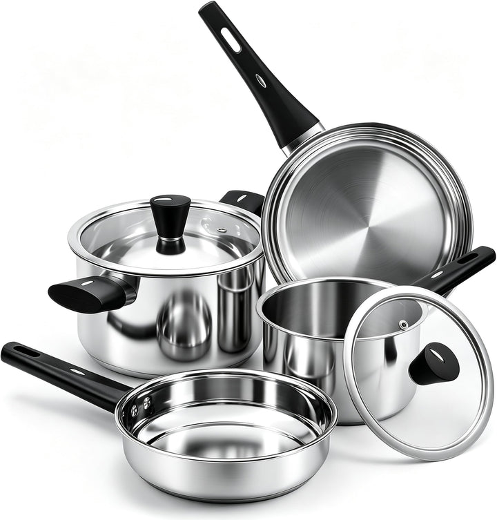 Topfset 6-Teilig Kochtopfset Induktion Töpfe Kochtopf Pfannenset Edelstahl Cookware Set Mit Deckel V