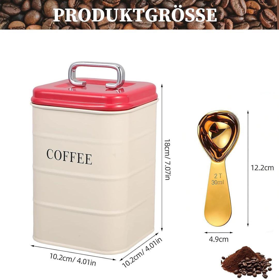 Kaffeedose Luftdicht, 1,2L Kaffeebohnen Behälter mit 30ML Messlöffel, Metall Kaffeebehälter für Kaff