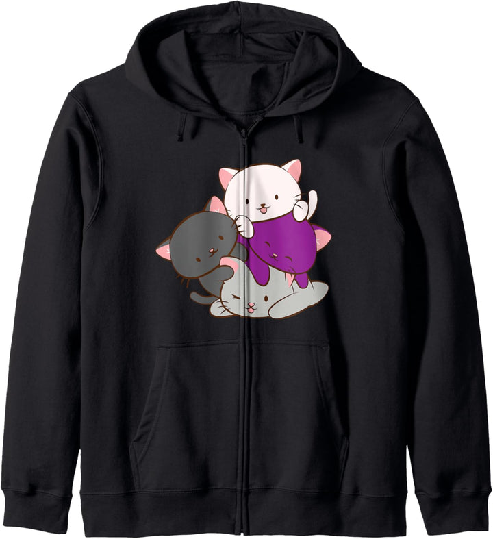 Niedlich Grau Ace Pride Kawaii Katzen Demisexuell Kapuzenjacke