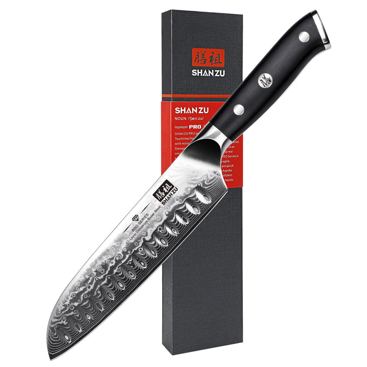 SHAN ZU Damast Santokumesser Kochmesser 67 Schichten Damastmesser Küchenmesser mit G10 Griff - PRO S