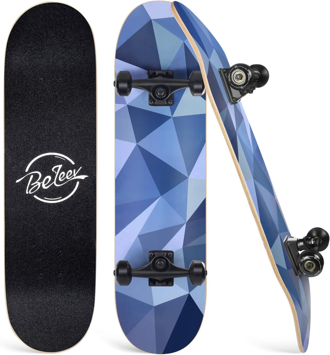 BELEEV Skateboard 31x8 Zoll Komplette Cruiser Skateboard für Kinder Jugendliche Erwachsene, 7-Lagige