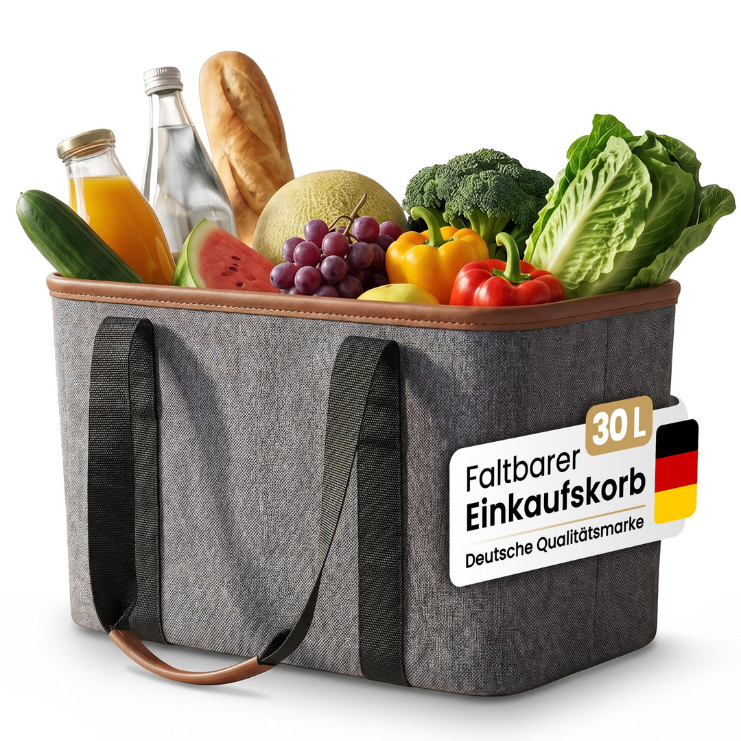 Selinchen® - Premium Einkaufskorb | Hochwertige Einkaufstasche faltbar und mit PU-Ledergriff | Ideal