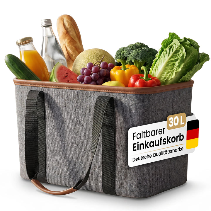 Selinchen® - Premium Einkaufskorb | Hochwertige Einkaufstasche faltbar und mit PU-Ledergriff | Ideal