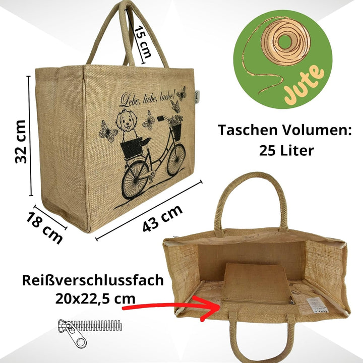Domelo Einkaufskörbe. Bedruckte Einkaufstasche. Jute Tasche gross. Korbtasche, wasserabweisenden Str