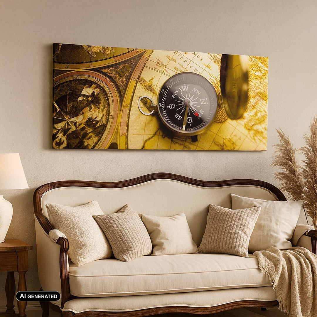 Bilder auf Leinwand 100x40cm Leinwandbild Abstrakt kommunikation kompass erde Gross Wanddeko Bild Sc