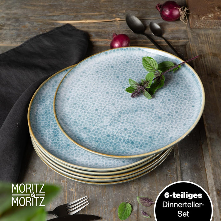 Moritz & Moritz TERRA 6-tlg Dinner Teller Set - Ø 27 cm - Mediterrane Teller in strahlendem Azurblau