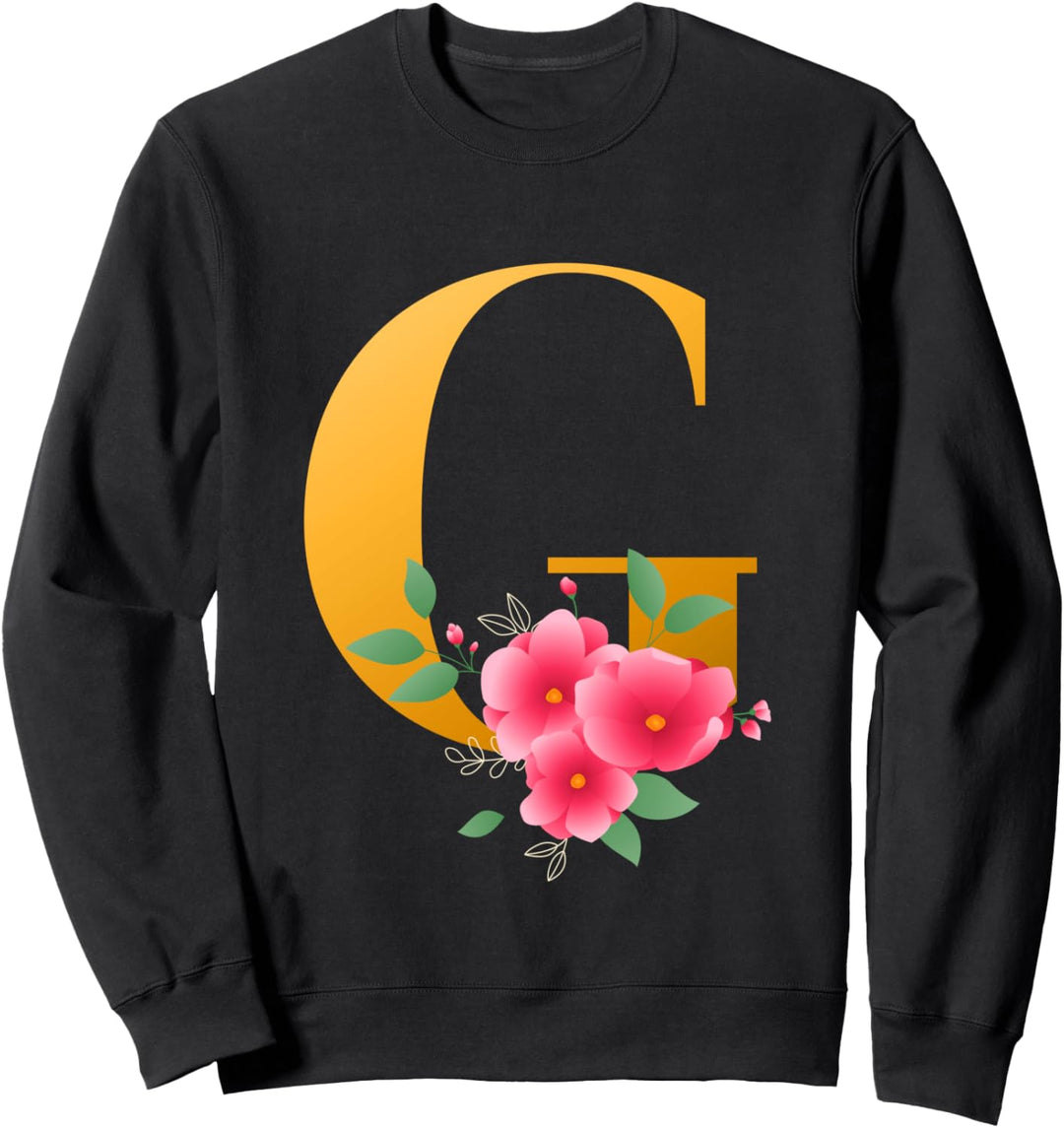 Floral Alphabet G Cute Initial Monogram Letter A Graphic Sweatshirt