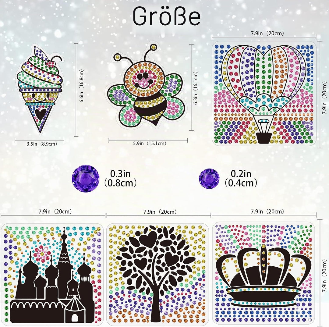 6 Blätter Sonnenfänger-Sets für Kinder im Alter von 6 7 8 9 10, DIY Diamant-Malerei-Set Eiscremebaum