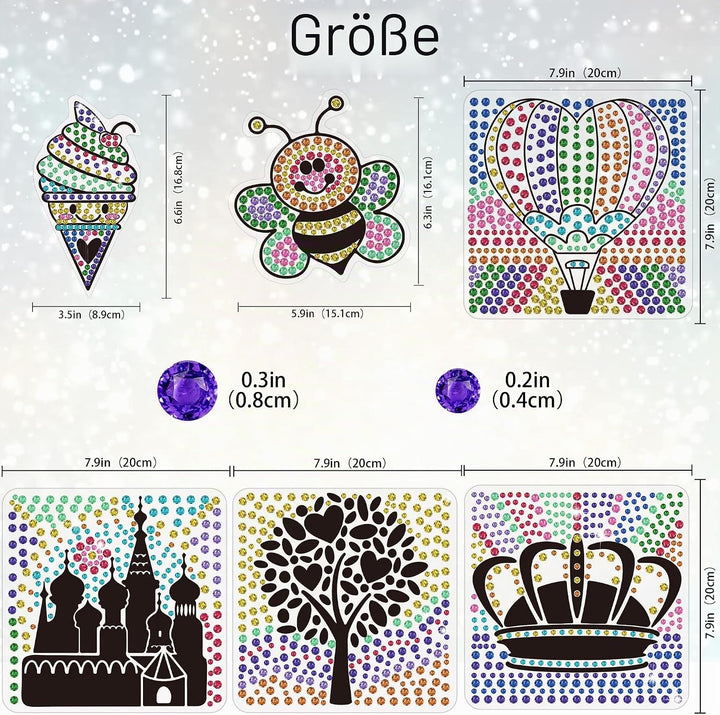 6 Blätter Sonnenfänger-Sets für Kinder im Alter von 6 7 8 9 10, DIY Diamant-Malerei-Set Eiscremebaum