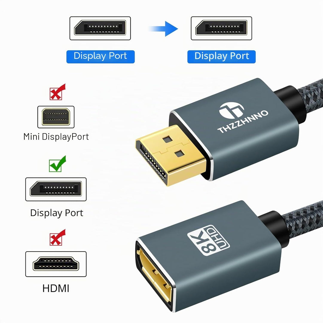8K DisplayPort Verlängerungskabel 1,5M, DisplayPort 1.4 Stecker auf Buchse Kabel, DP auf DP Verlänge