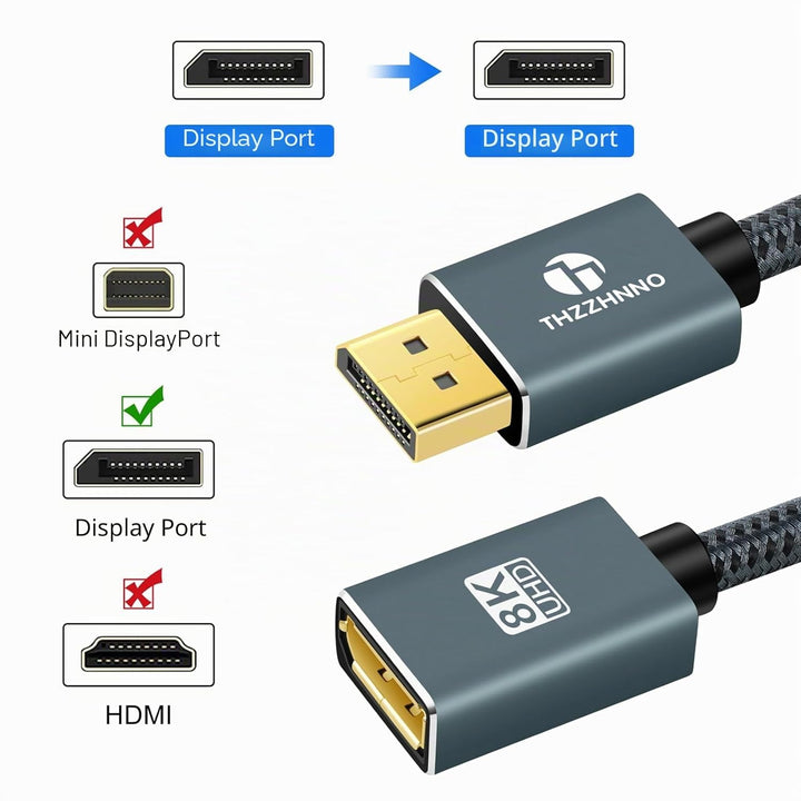 8K DisplayPort Verlängerungskabel 1,5M, DisplayPort 1.4 Stecker auf Buchse Kabel, DP auf DP Verlänge