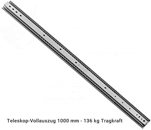 2 x Schwerlastauszug | Vollauszug | Teleskopschienen | 136 kg Tragkraft | 1000 mm Länge | mit Arreti