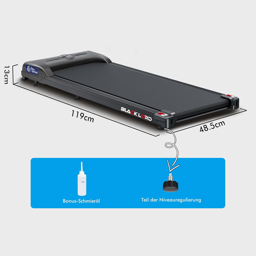 BLACK LORD 3-in-1 Walking Pad Laufband, leises tragbares Untertisch-Laufband mit Bluetooth-Lautsprec