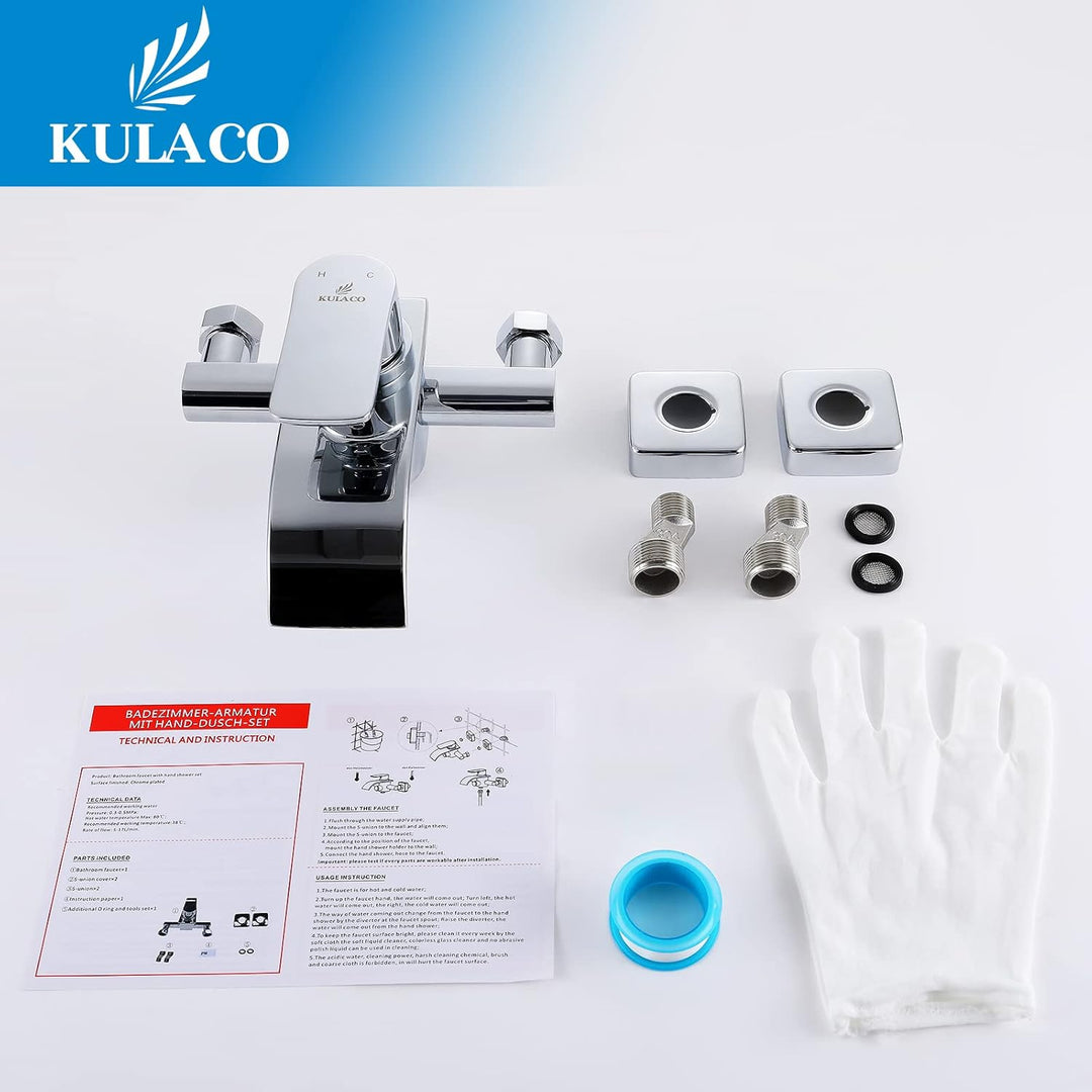 KULACO Badarmatur, Wasserfall, Duscharmatur, Badarmatur aus Messing, Einhebelmischer für Badewanne,