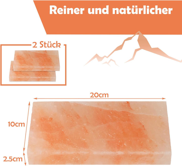 4 set L Salzstein zum Grillen, 20x10x2,5cm Salz Grillsteine, Original Kristallsalz, Wiederverwendbar