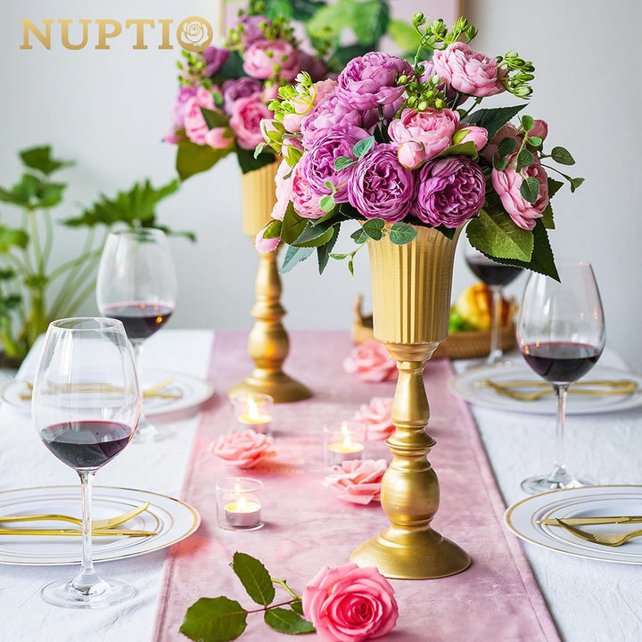 NUPTIO 2 Stück Geblühte Metall Trompetenvase Elegante Vase mit Mittelstücken für Hochzeitsfeiern, 31