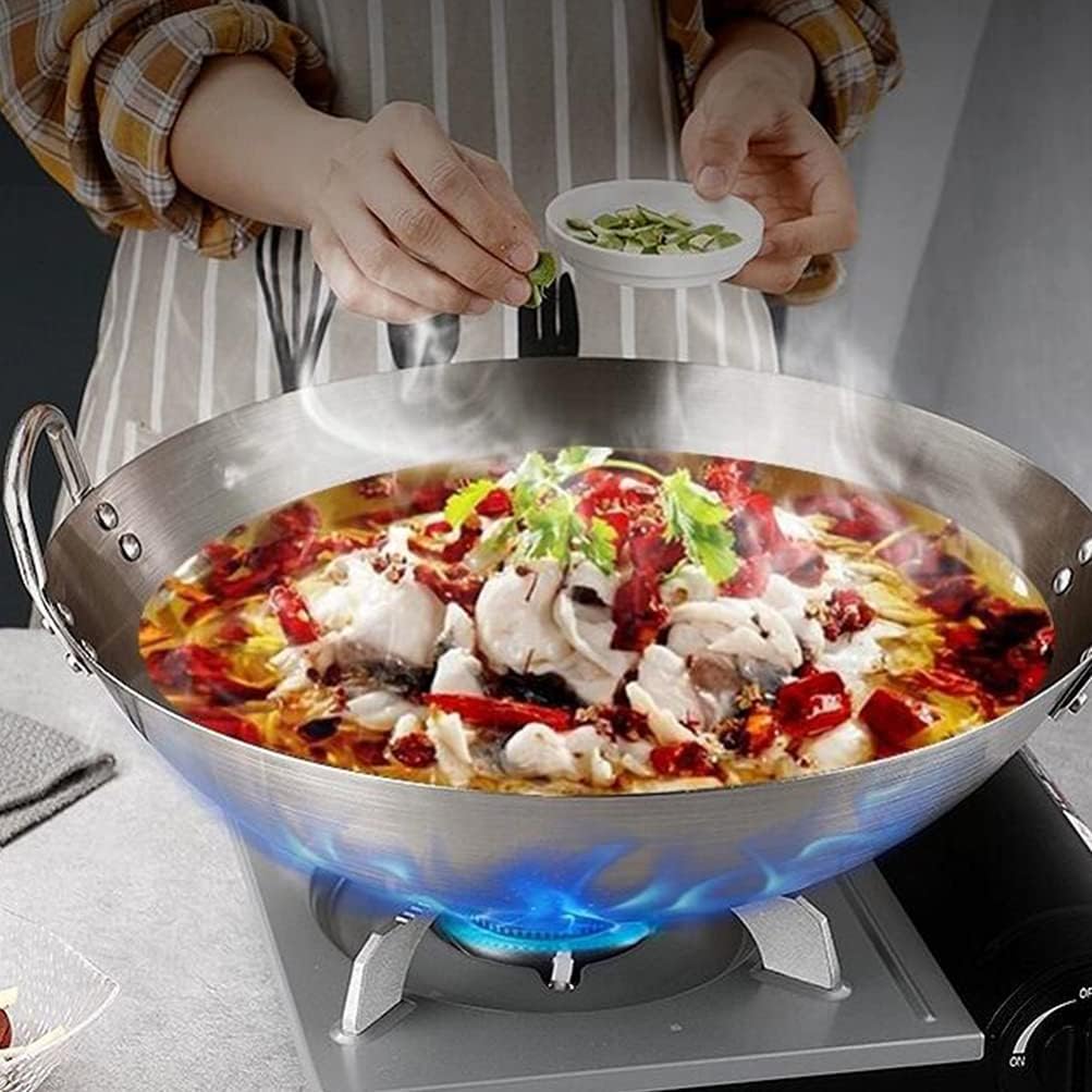 BESTonZON Edelstahl Wok Chinesische Pfanne Pan mit Griff Bratpfanne Induktion Wokpfanne Stielpfanne