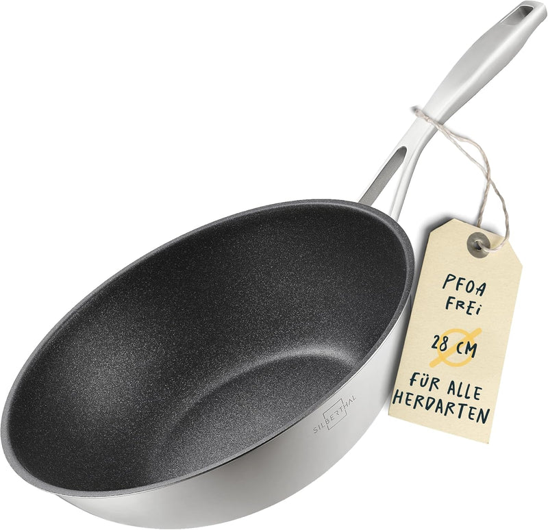 SILBERTHAL Wokpfanne Induktion 28 cm - Edelstahl Wok mit Anti-Haftbeschichtung - Für alle Herdarten